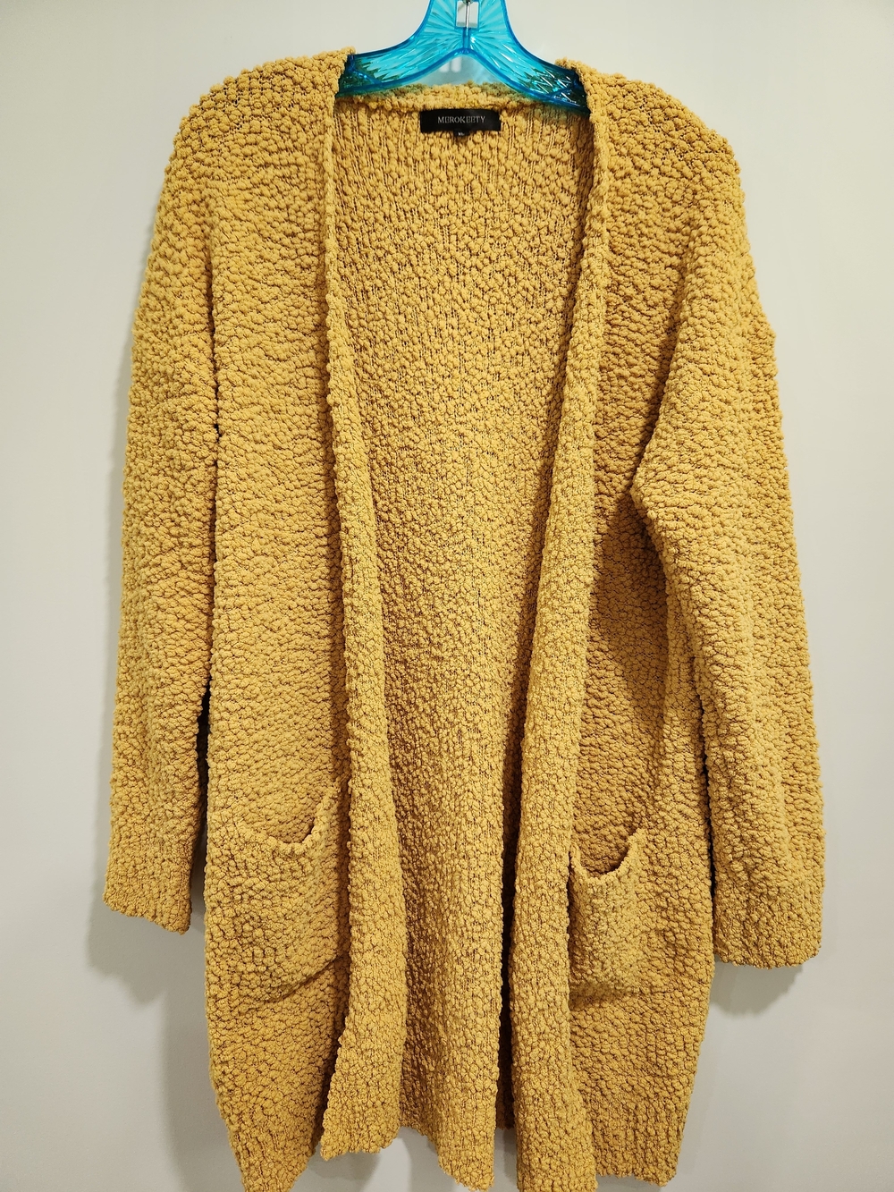 Mustard Bouclé Open-Front Cardigan with Pockets